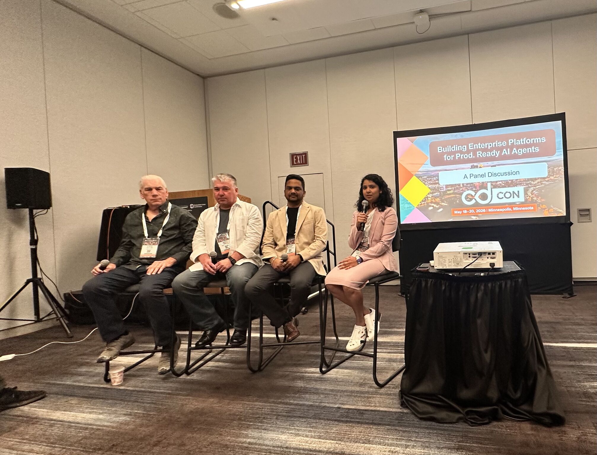 Jothsna Praveena Pendyala on the panel discussion stage at Open Source Summit North America 2026
